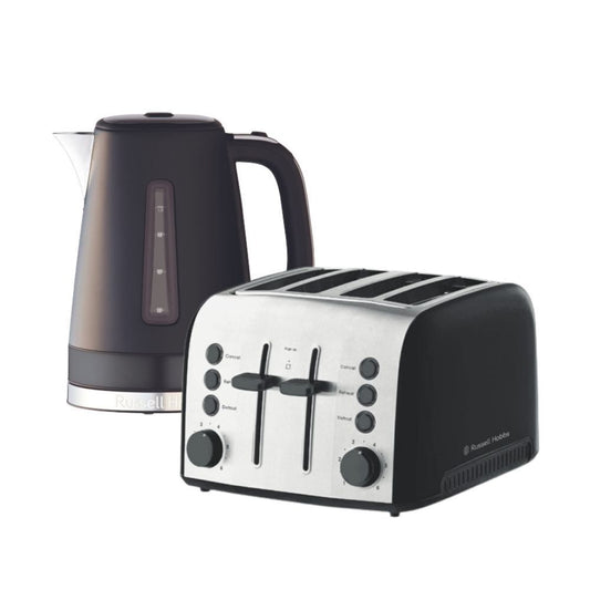 Russell Hobbs Brooklyn 4 Slice Toaster & 1.7L Kettle Set - Matte Black