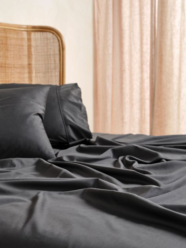 Linen House Nara Bamboo Cotton 400TC Charcoal Sheet Set - Queen