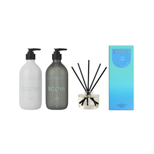 Ecoya Lotus Flower Fragrant Bathroom Set- Hand & Body Wash, Lotion, Mini Diffuse