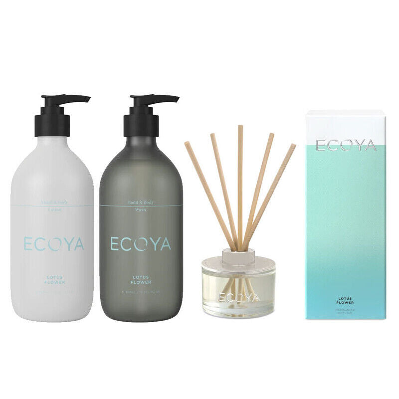 Ecoya Lotus Flower Fragrant Bathroom Set- Hand & Body Wash, Lotion, Mini Diffuse