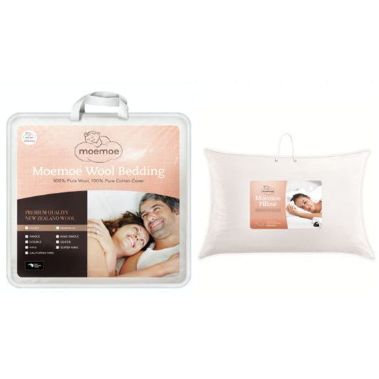 Moemoe 100% New Zealand Wool Duvet Inner - Everyday Weight Queen, With Two Pillo