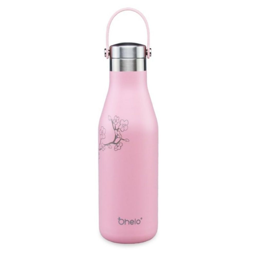 O'Helo 500ml Double Walled Insulated Drink Bottle With Etched Blossoms - Pink