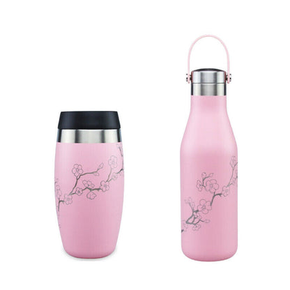 O'Helo Pink Bottle & Tumbler With Etched Blossom - OH-BT-PK-BLO