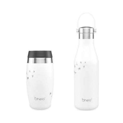 O'Helo White Bottle & Tumbler With Etched Swallow - OH-BT-WE-SWA