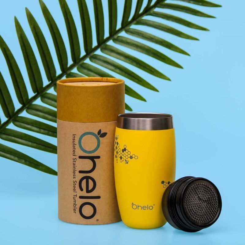 O'Helo Yellow Tumbler With Etched Bees 400ml