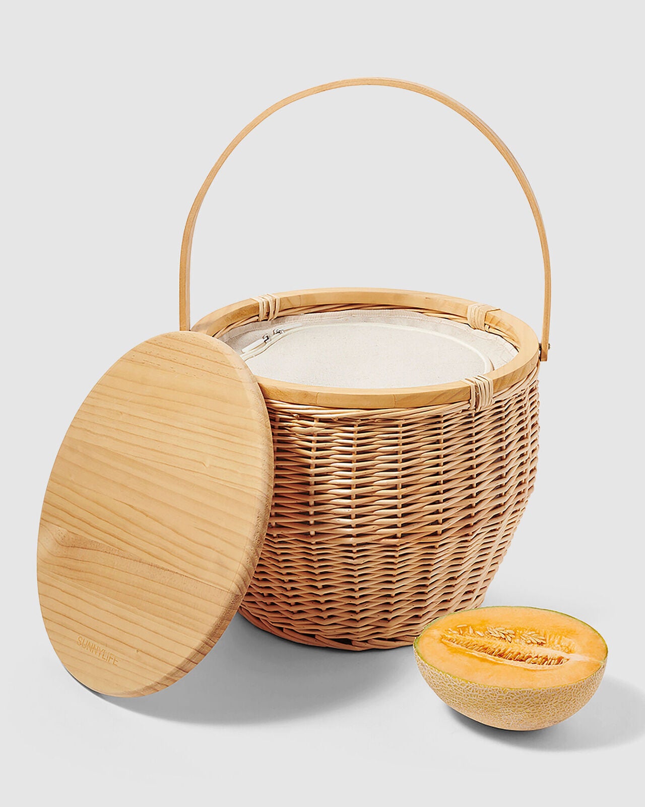 Sunnylife Round Picnic Basket Cooler Bag For 2 People- Natural