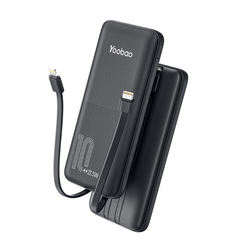 Yoobao Portable Thin Built-in Cable 10000mAh Powerbank - Black